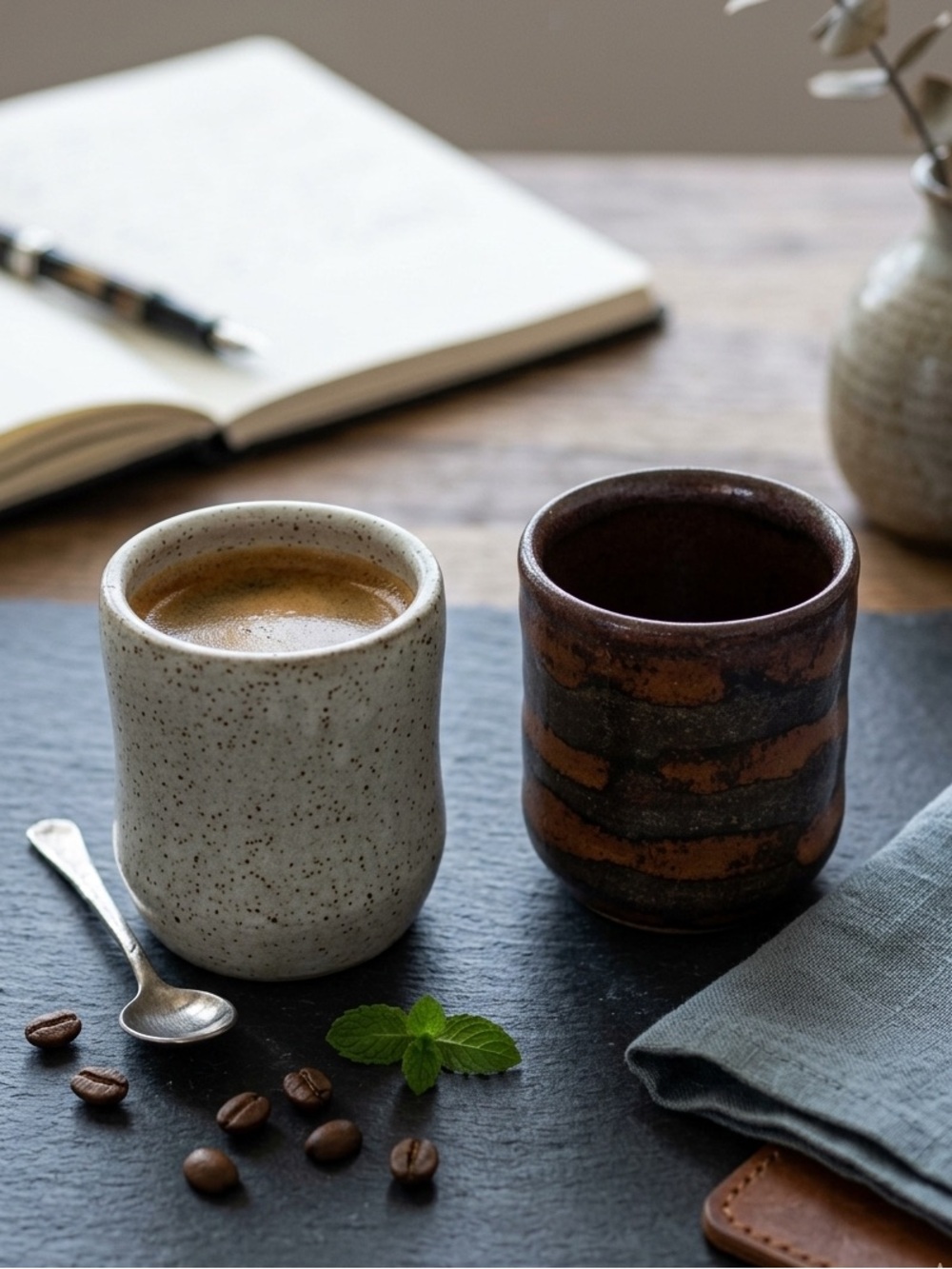 Handmade Ceramic Coffee Mugs - Speckled Cream & Rustic Brown Set